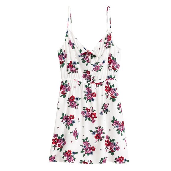 H&M DIVIDED White Floral Front Tie Detail V-Neck Sundress - Size 6 - Picture 2 of 13